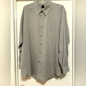 Slates Shirt Mens Grey Long Sleeve V Neck Button Up Collared Shirt, XXL